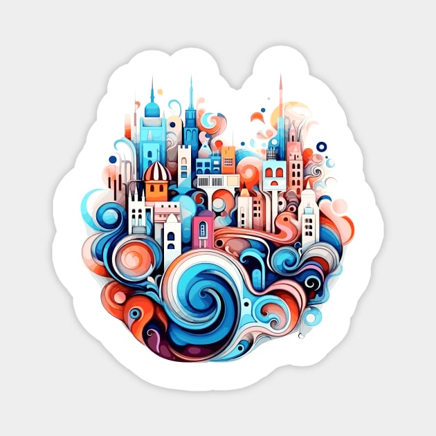 Modern City Urbain Skylines Cityscape Creativity Magnet by Cubebox