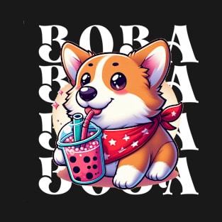 Cute Corgi Drinking Boba T-Shirt: Adorable Dog Tee for Boba Tea Lovers T-Shirt