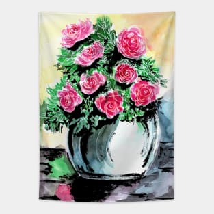 Red Peonies in Vase Tapestry