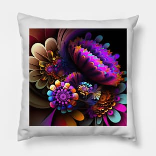 A Brightly Colored Fractal Bouquet of Flowers Pillow