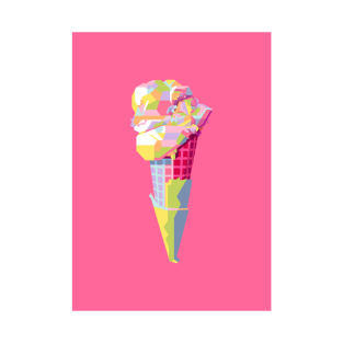 Ice Cream Cone Pop Art Pink Bg T-Shirt