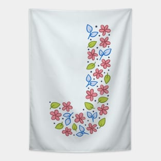 Floral Monogram Letter J - pink and blue Tapestry