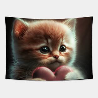 Valentine kitten with a heart Tapestry