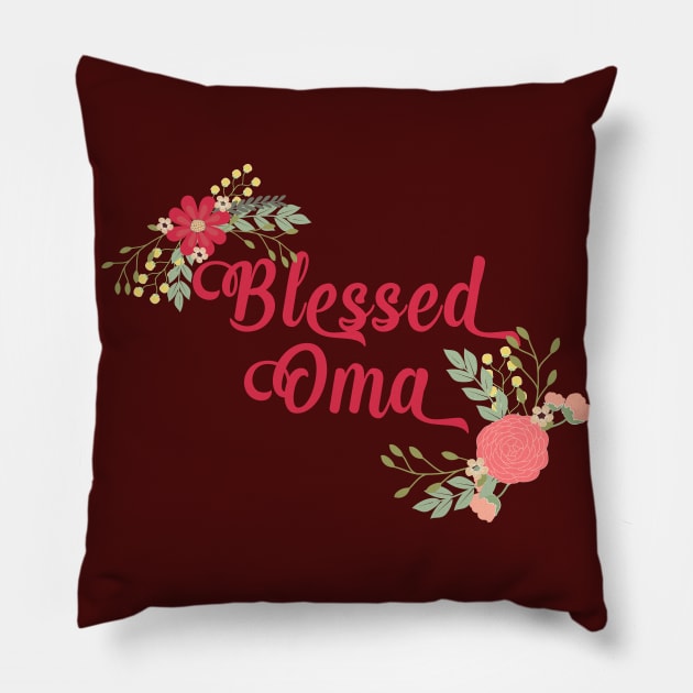 Blessed Oma Floral Christian Grandma Gift Pillow by g14u