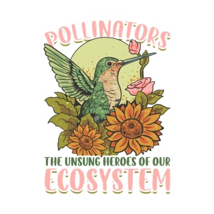 Pollinator Hummingbird & Flowers Cottage core Aesthetic T-Shirt