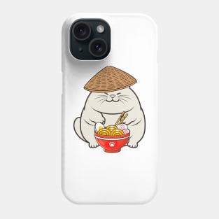 Funny fat cat is eating noodles Phone Case