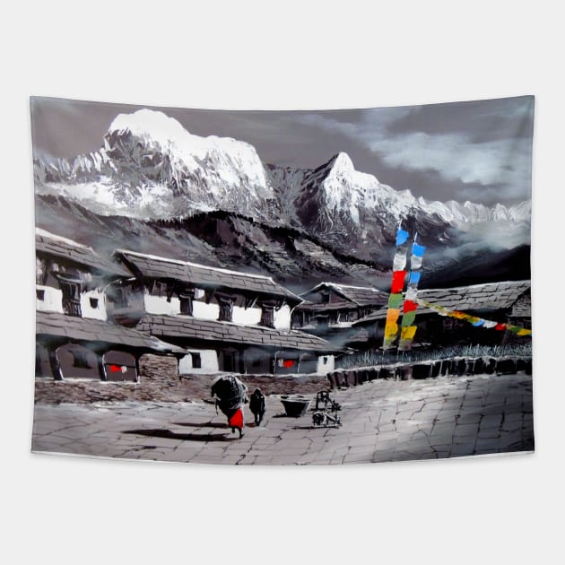 Panoramic View Of Everest Base Camp Tapestry by whimsyart