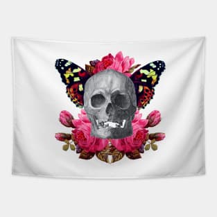 Skull with flowers and butterfly wings Tapestry