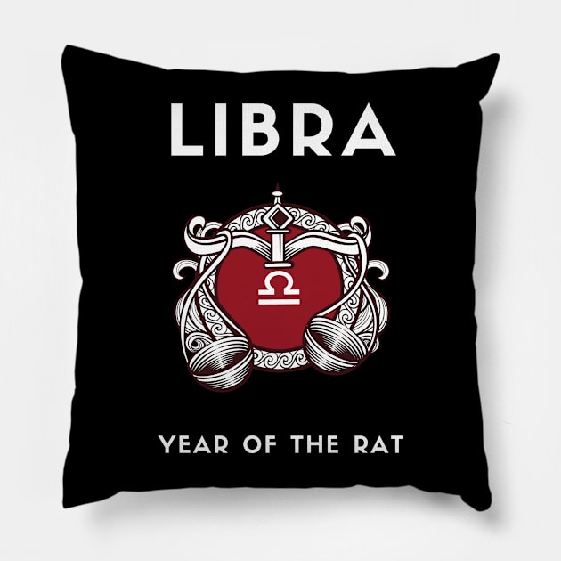 LIBRA / Year of the RAT Pillow by KadyMageInk