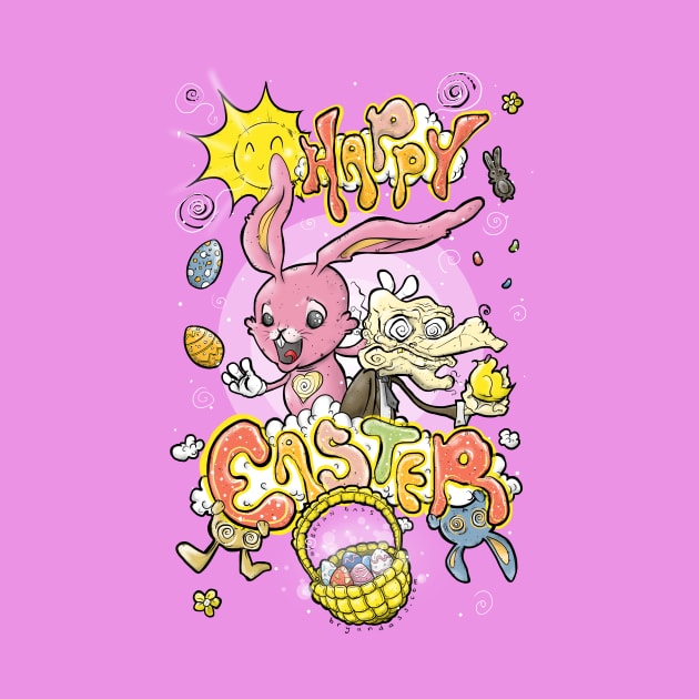 HAPPY EASTER with Cartoony Old Man Joe & the CUTEST Easter Bunny EVER Hand Drawn One of a Kind Art 2 by BryanDassArt1