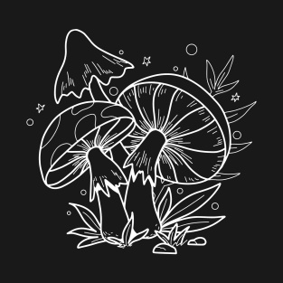 Mushroom Sprouts In Nature Line Art Design T-Shirt