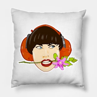 Girl Biting Flower Pillow