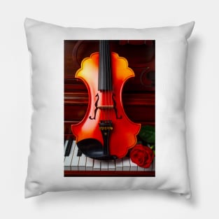 Red Rose With Baroque Violin Pillow