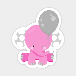 Elephant With Balloon, Pink Elephant, Cute Animal Magnet