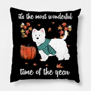 Westie Dog Autumn Fall Most Wonderful Time Maple Gift Pillow