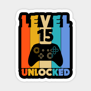 Level 15 Unlocked Funny Video Gamer Birthday Novelty T-Shirt Magnet