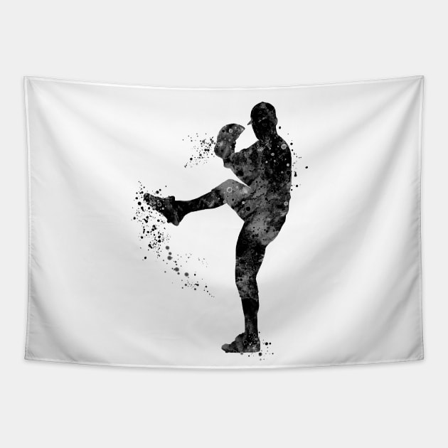 Baseball Boy Pitcher Black and White Tapestry by LotusGifts