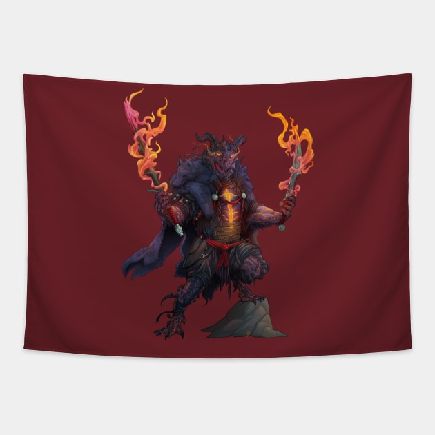 Obsidian Dragonborn Hexblade Tapestry by JohnLattaArt