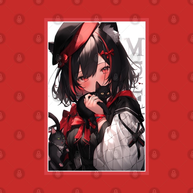 Aesthetic Anime Girl Red White Black | Quality Aesthetic Anime Design | Chibi Manga Anime Art by AlNoah