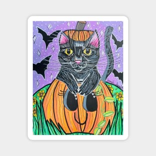 Black Cat in Pumpkin Magnet