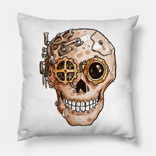 Steampunk cranium hand drawn Pillow