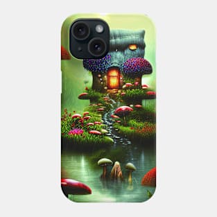 Sparkling Fantasy Cottage And Mushrooms with Lights an Glitter Background in Forest, Scenery Nature Phone Case