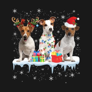 Jack Russell Christmas Light Reindeer Santa Hat in Snow Xmas T-Shirt