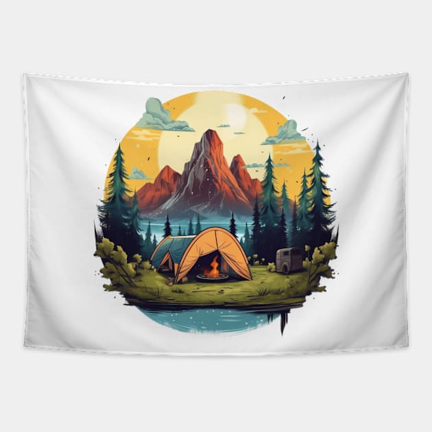 Camping Scene #10 Tapestry by Chromatic Fusion Studio