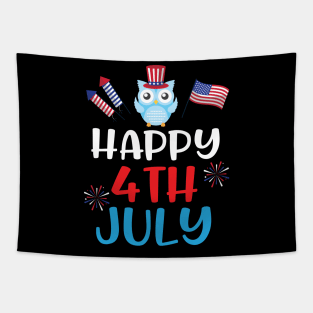 Owl With US Flag Hat Fireworks Happy Independence July 4th Day Americans Dad Mom Son Daughter Tapestry