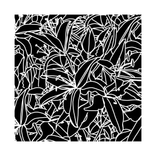 Black and White Lily Flowers Line Drawing T-Shirt