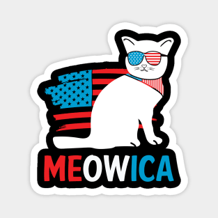 Cat 4th Of July Meowica Patriotic Kitten American Flag Funny Magnet