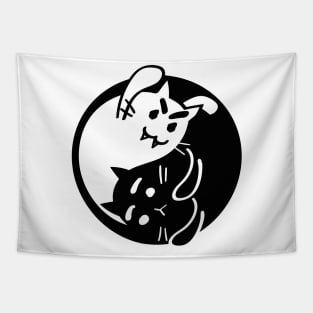 Yin yang halloween ghost and scared cats. Black and white kitten Tapestry