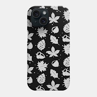 Grey Graphic Nature Pattern on Black Background Phone Case