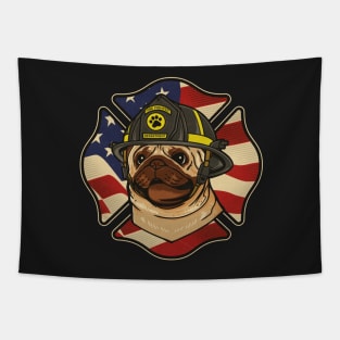 Pug Dog Firefighter Tapestry