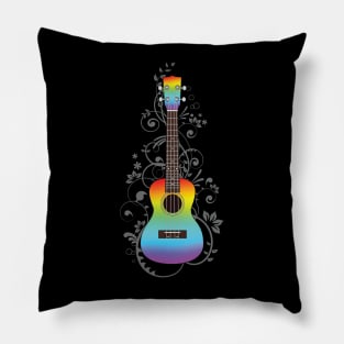 Colorful Ukulele Flowering Vines Pillow