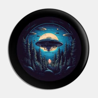 Ufo over a forest Pin