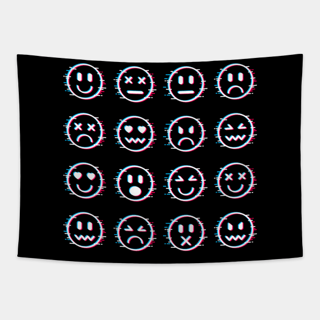 Glitch Face Mixed Emotions Tapestry by machmigo