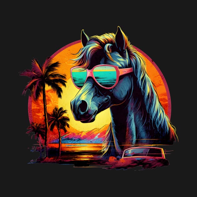 Retro Wave Mustang Horse by Miami Neon Designs