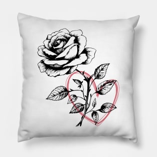 Rose Flower with Red Heart Illustration for Valentine's Day Pillow