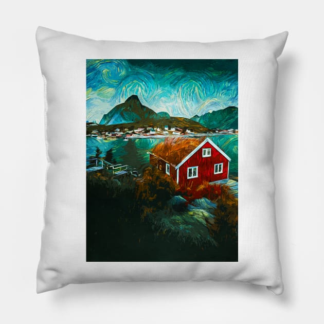 Aurora lights in Lofoten island Pillow by norwayraw