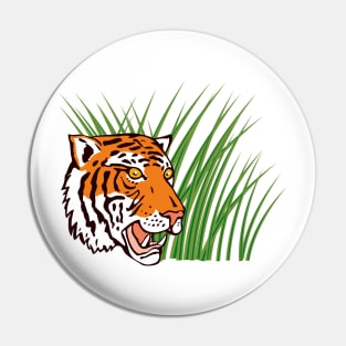 Tiger Hiding in Grass Retro Pin