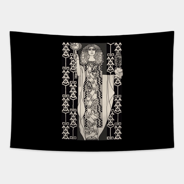 Art Nouveau Lady 3 (cream on black) Tapestry by Soth Studio