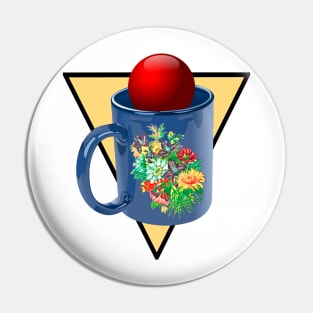 Flower mug and yellow triangle Pin