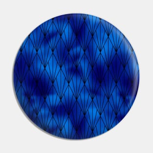 Black and Classic Blue Faux Foil Vintage Fan Art Deco Pattern Pin