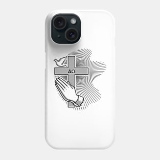 The cross of Jesus, praying hands and a dove - a symbol of the Holy Spirit Phone Case