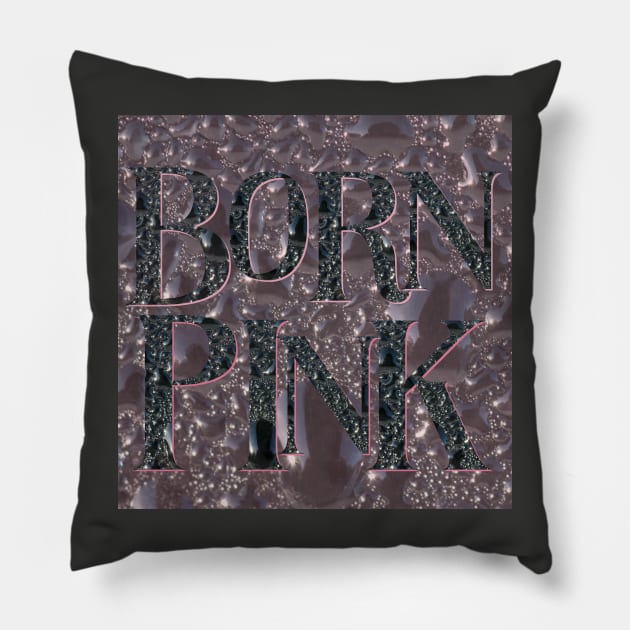 Born Pink FAN ART in Venom Droplets Black Font Dominant - Pink Pastel Background Pillow by Allisheyon