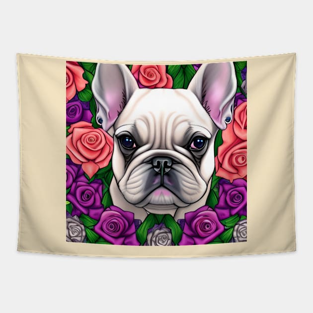 Frenchie In Roses Tapestry by AnnieDreams