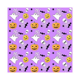 Spooky Halloween Pattern on Purple Background T-Shirt