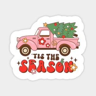 Merry Christmas Tis The Season Retro Truck Christmas Tree Magnet