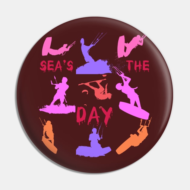 Kitesurfer Silhouette Pattern With Seas The Day Quote Pin by taiche